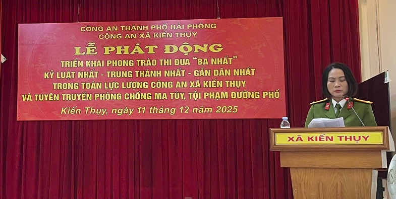 Công an xã Kiến Thuỵ phát động phong trào thi đua “Ba nhất”